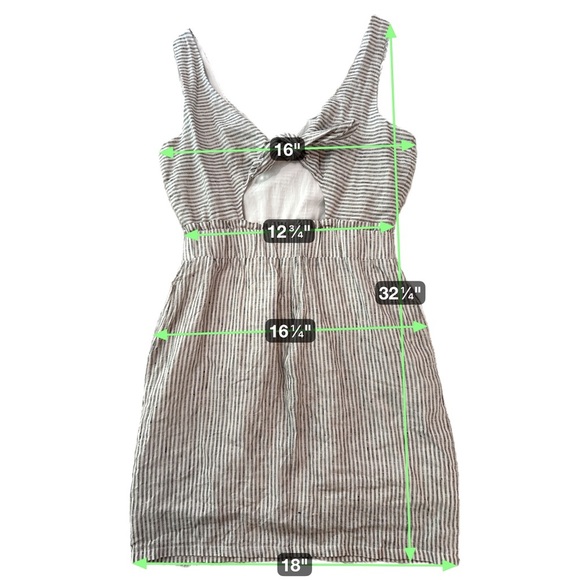 GREYLIN Linen Blend Mini Dress XS Gray White Stripe Open Back - Picture 15 of 16